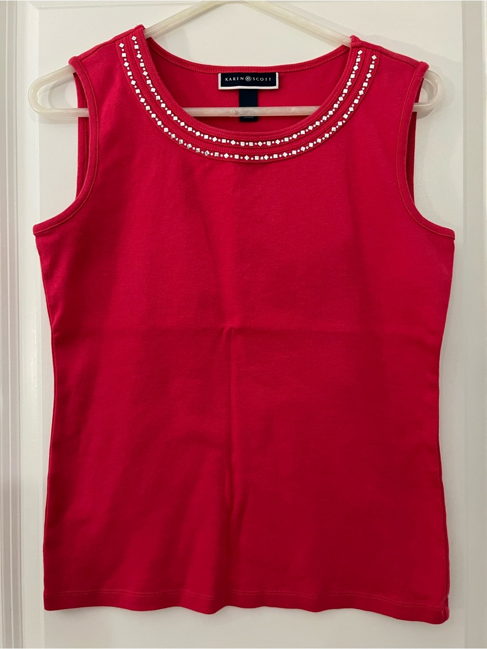 Karen Scott Dark Pink Sleeveless Tank with Embellished Neckline